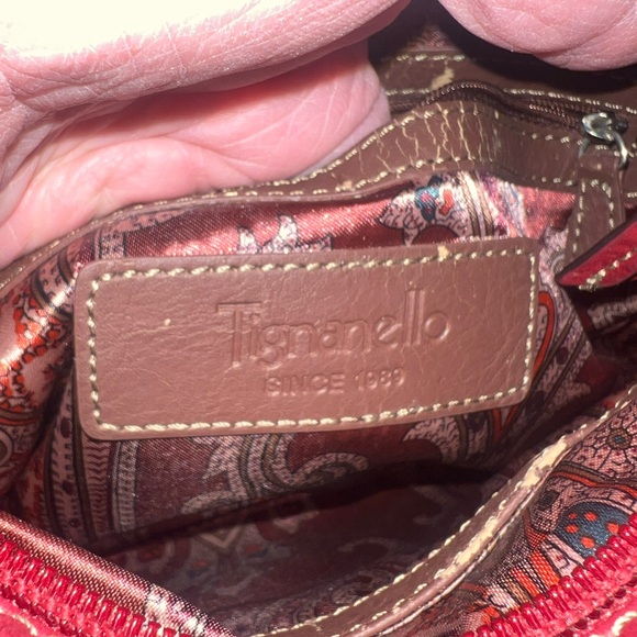 Tignanello Leather Crossbody Bag Purse Shoulder Red Multiple Pockets Moc Croc - Picture 4 of 5